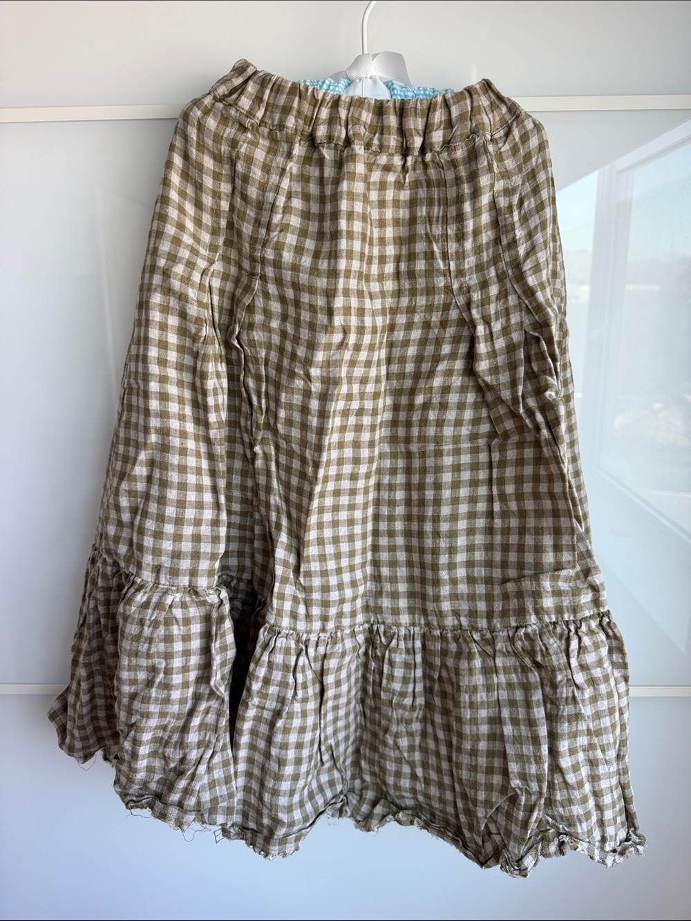 Tambere linen Gingham Ruffle Tiered Midi Skirt - Beige/White size 6y